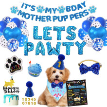 Blue Paw Print Dog Birthday Party Decorations Set, 50pcs Complete Puppy Let's Pawty Kit with Balloons, Banner and Accessories