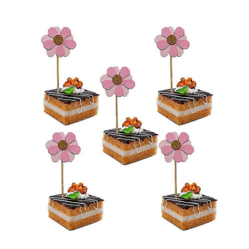 6pc Flicker Flower Petal Cake Toppers Pink 2