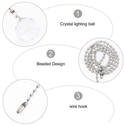 2pcs Light Pull Rope Universal Chain with Crystal Balls Cord Controller compatible with Ceiling Fan Pendant Lamp 1