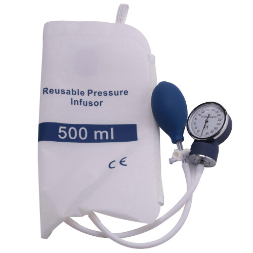 Sacca per infusione a pressione da 500 ml con manometro e pompa manuale a sfera, riutilizzabile. 1