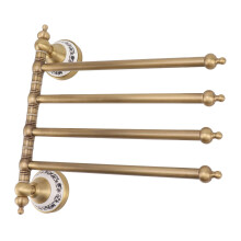 Antique Brass Swivel Towel Rack 4 Arm Wall Mounted Rustproof Rotating Towel Holder for Bathroom Kitchen