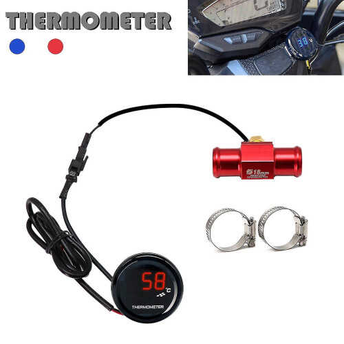 Motorcycle Water Temperature Hour Counter Meter Water Temp Adapter Engine Hours Red Light 18mm 2