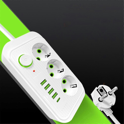 White 2M EU Plug Multi-Standard Socket Extension Cord Power Strip EU plug Socket 1