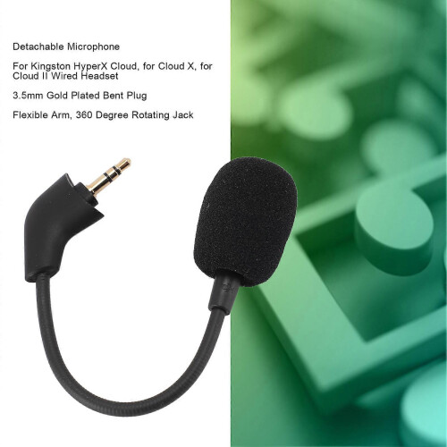 Microfone flexível com plugue de 3,5 mm, omnidirecional e destacável, ideal para jogos e compatível com o headset com fio HyperX Cloud. 2