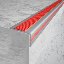 Stair Nosing Strip 1.1m Red Grey, Anti Slip Stair Treads with Adhesive, Durable L Shape Edge Protector for Indoor Outdoor Use