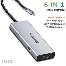 (6 in 1-5Gbps (193G)) Minisopuru HUB USB C Hub 4 Ports 10Gbps USB Type C to USB C 3.2 Gen1 Hub Adapter for Laptops MacBook Pro Air USB 3.0 Hub