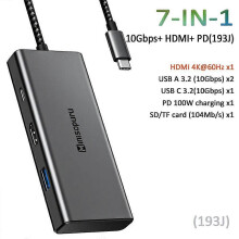 (7 in 1-10Gbps (193J)) Minisopuru HUB USB C Hub 4 Ports 10Gbps USB Type C to USB C 3.2 Gen1 Hub Adapter for Laptops MacBook Pro Air USB 3.0 Hub