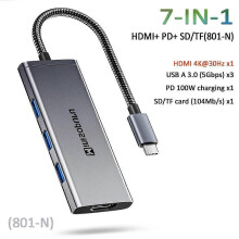 (7 in 1-5Gbps (801-N)) Minisopuru HUB USB C Hub 4 Ports 10Gbps USB Type C to USB C 3.2 Gen1 Hub Adapter for Laptops MacBook Pro Air USB 3.0 Hub