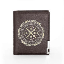 (BG447-Brown) Vintage Viking Design Leather Wallet Classic Men Women Billfold Slim Credit Card/ID Holders Money Bag Male Short Purses