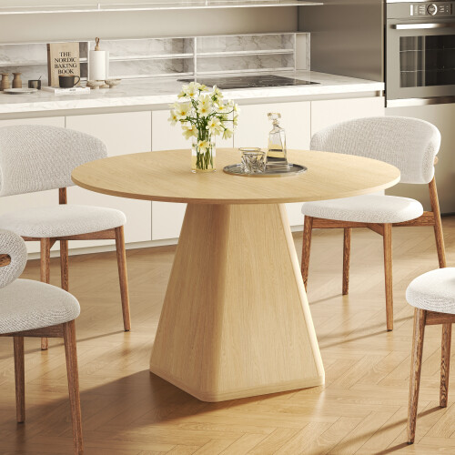 Modern Solid Oak Round Dining Table Large Wooden Kitchen Table 1