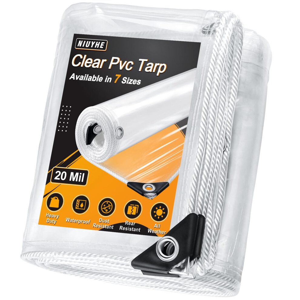 Clear Vinyl Tarp 10X16 20Mil Heavy Duty Waterproof Transparent Pvc With Reinforced Edges And Grommets 9073542146728