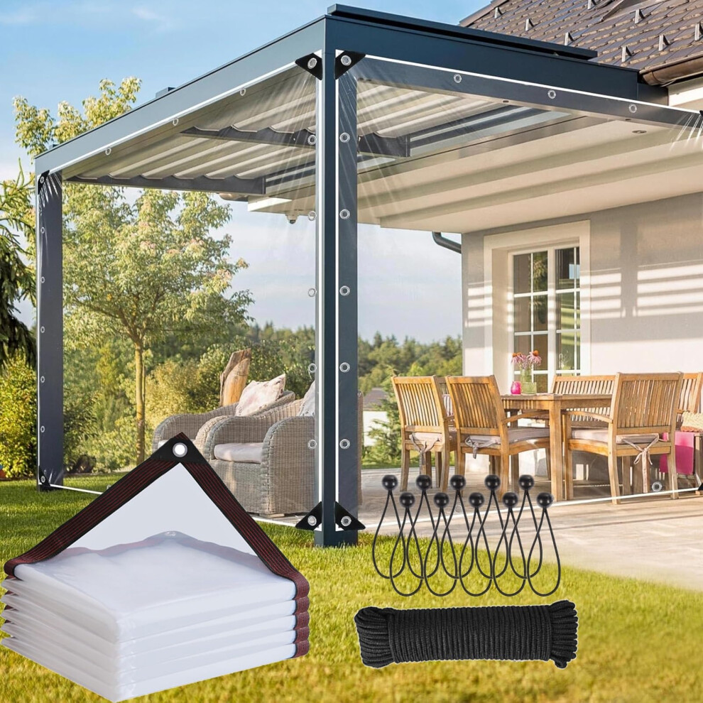 9X14 Ft Clear Heavy Duty Tarp Waterproof Transparent Tarpaulin For Outdoor Use With Rustproof Grommets 9330225478355