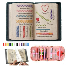 Stitch Book Embroidery Kit — Filz-Stickanleitungsbuch mit vollständigem Nähzubehör, mehrfarbiges Garnset, kompakt 14x10x2cm