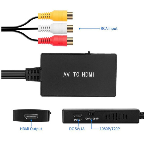 HDMI-konverter til DVD-afspillere, RCA til HDMI-adapter med 1080p-understøttelse 1