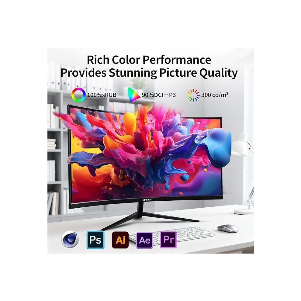 Crua 32 Inch 4K Curved Monitor, 3000R Va Panel, Uhd 3840X2160 With Hdr10, Adaptive Sync, 100% Srgb, Eye Care Display For Gaming, Work & Entertainment