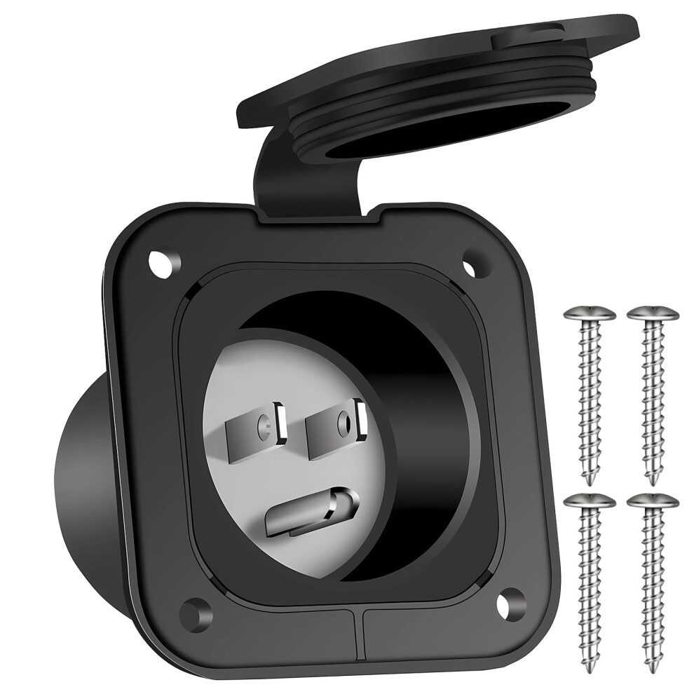 15 Amp Flanged Inlet 125V Rv Shore Power Inlet Plug, Nema 515 Waterproof Cover, Generator Ac Port Black 9330225478454