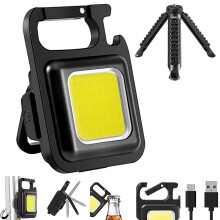 LED Keychain Flashlight 500LM Ultra Bright Mini Work Light IPX4 Waterproof Magnetic Base Rechargeable Pocket Light Black