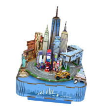 3D Wooden Music Box Puzzle Kit with Light, DIY Mechanical York Street View Model, Creative Gift