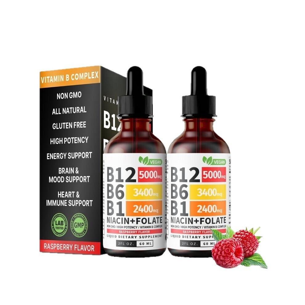 Cxinlky 2Pcs Vitamin B12 & B6 Liquid Drops, Sublingual B Complex Supplement For Energy & Metabolism, Fast Absorption