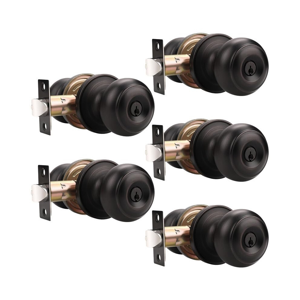 Door Knobs With Locks 5 Pack, Oil Rubbed Bronze Keyed Entry Set, Keyed Alike Front Door Lockset 9771547997290