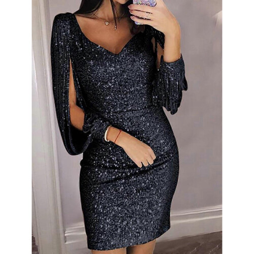 (8, Gray) Mini Sequin Sparkle Cocktail Gowns Dresses 1