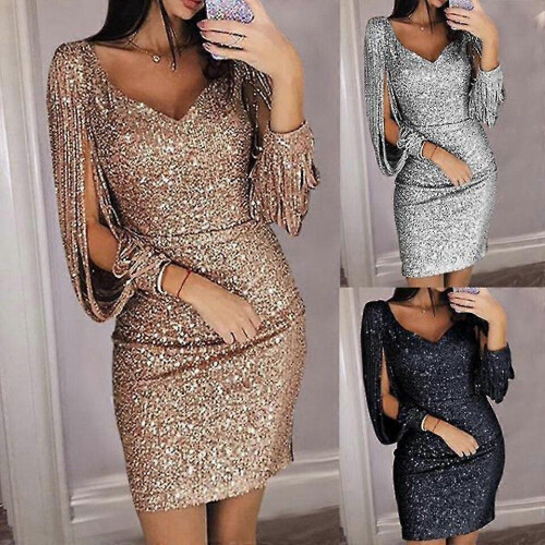 (2, Gray) Mini Sequin Sparkle Cocktail Gowns Dresses 2