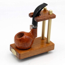 Wooden Pipe Stand for 1 Tobacco Pipe, Handcrafted Redwood Holder with Elegant Display and Polished Finish