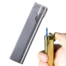 Vintage Ultra Thin Windproof Lighter Silver, Adjustable Straight Flame Refillable Metal Lighter for Outdoor Use