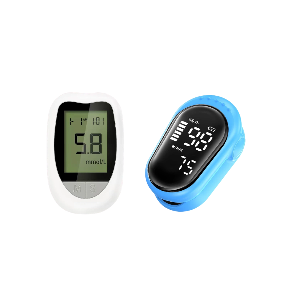Portable Fingertip Pulse Oximeter and Blood Sugar Monitor Kit â Accurate Home Health Testing for Pulse & Glucose