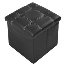 Ottoman Storage Stool Waterproof PU Leather Folding Footrest with Comfort Cushion for Living Room 38x38x38cm