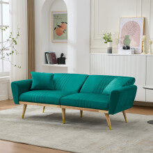 Convertible Futon Sofa Bed with Adjustable Backrest Fleece Loveseat Green