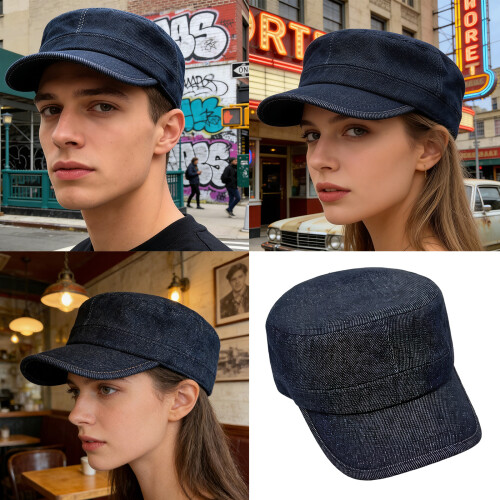 Lightweight Washed Cotton Cap Blue Cabbie Hat Pre Curved-Blue 2