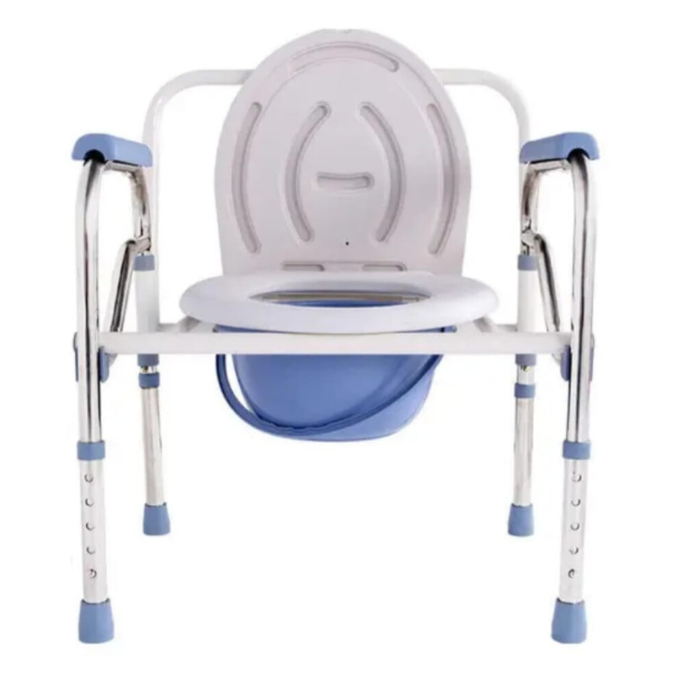 Portable Commode Chair for Elderly, Foldable Raised Toilet Seat with Handles, Adjustable Height, 350lb Capacity