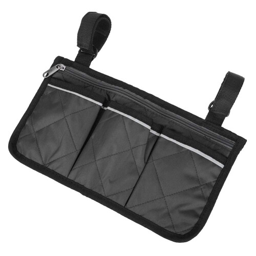 Wheelchair Side Bag with Multiple Pockets, Waterproof Armrest Organizer for Mobility Aids Black 1