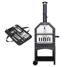 KCT Outdoor Wood Fired Pizza Oven with Stone, Temperature Gauge, Storage Shelf and BBQ Tool Set