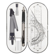 Geometry Set 8 Piece Compass and Protractor Kit for Students with Clear Plastic Precision Drawing Tools and Storage Box