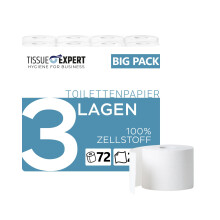 Tissue Expert Toilettenpapier, 3-lagig, 72 Rollen x 250 Blatt, 100% Zellstoff, ideal für Vielverbraucher, Verpackung aus 60% PCR-Anteil