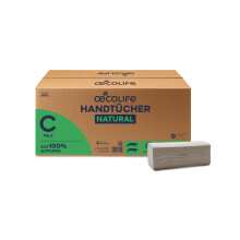 oecolife Papierhandtücher Natural C-Falz, 2400 Blatt, 25x50cm, 1-lagig, Recyclingpapier