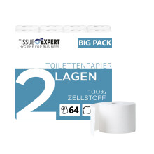 Tissue Expert Toilettenpapier, 2-lagig, 64 Rollen x 250 Blatt, 100% Zellstoff, ideal für Vielverbraucher, Verpackung aus 60% PCR-Anteil