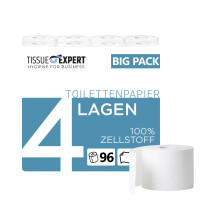 Tissue Expert Toilettenpapier, 4-lagig, 96 Rollen x 150 Blatt, 100% Zellstoff, ideal für Vielverbraucher, Verpackung aus 60% PCR-Anteil