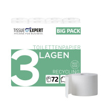 Toilettenpapier, 3-lagig, 72 Rollen x 250 Blatt, 100% Recycling, superweiches Klopapier, ideal für Vielverbraucher, Verpackung aus 60% PCR-Anteil