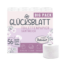 Toilettenpapier SAMTWEICH mit frischem Blütenduft, 4-lagig, 56 Rollen x 130 Blatt, 100% Zellstoff, superweiches Klopapier mit Glücks-Prägung