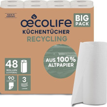 oecolife Küchentücher RECYCLING, 48 Rollen á 90 Blatt, Kurzblatt, Küchenrollen, nachhaltig, Haushaltsrollen, Allzwecktücher