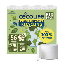 oecolife Toilettenpapier RECYCLING, 3-lagig, 56x150 Blatt pro Rolle, superweich, nachhaltiges Klopapier