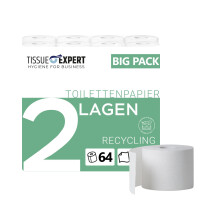Toilettenpapier, 2-lagig, 64 Rollen x 250 Blatt, 100% Recycling, superweiches Klopapier, ideal für Vielverbraucher, Verpackung aus 60% PCR-Anteil