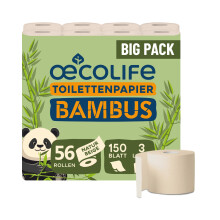 œcolife Toilettenpapier BAMBUS, 56 Rollen à 150 Blatt, 3-lagig, superweich, von Dermatest