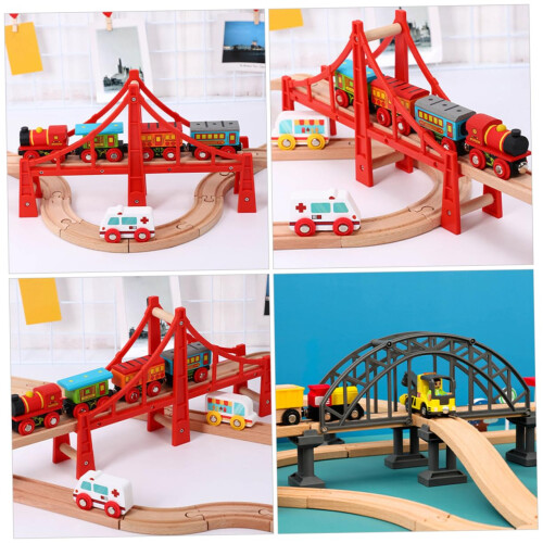 2pcs Toy Train Track Bridge Set, Wooden Railway Bridge Replacement, Tool Assembly 1