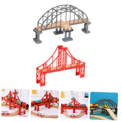 2pcs Toy Train Track Bridge Set, Wooden Railway Bridge Replacement, Tool Assembly 2
