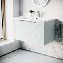 Nes Home 800mm Wall Hung Vanity Double Drawers Matte Green with Basin