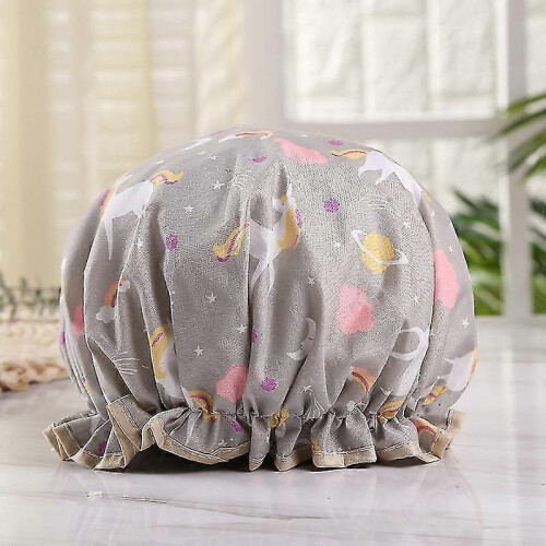 (2pcs Unicorn pattern) women reusable double layer waterproof shower hair bath cap 2